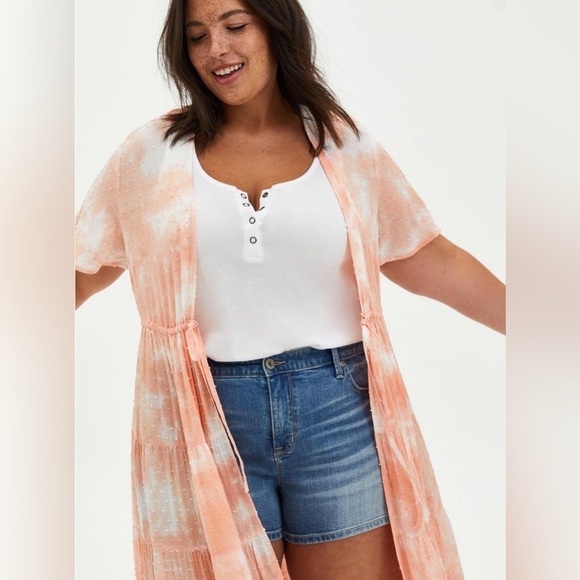 Torrid - Peach Tie-Dye Clip-Dot Kimono - Picture 2 of 15